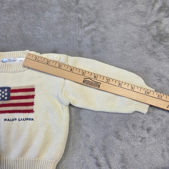 Vintage Ralph Lauren Baby Flag Sweater One Size Cotton Knit Button Shoulder Gift - Picture 4 of 6